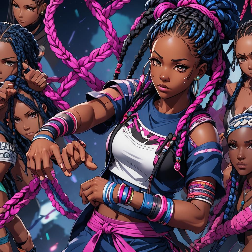 3D Anime Girl in Fighting Pose with Braids