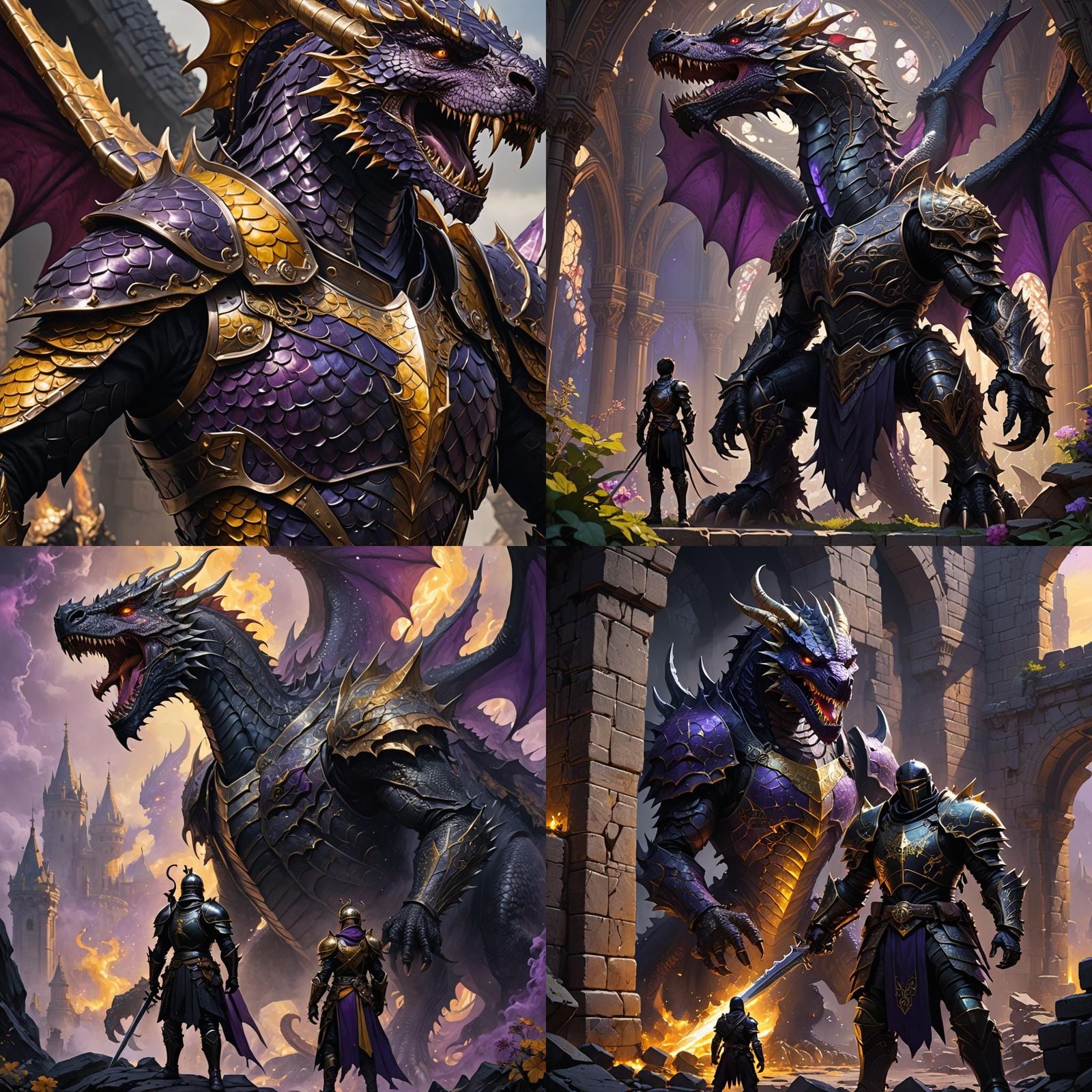 Knight with Dragon: Dark Fantasy Art