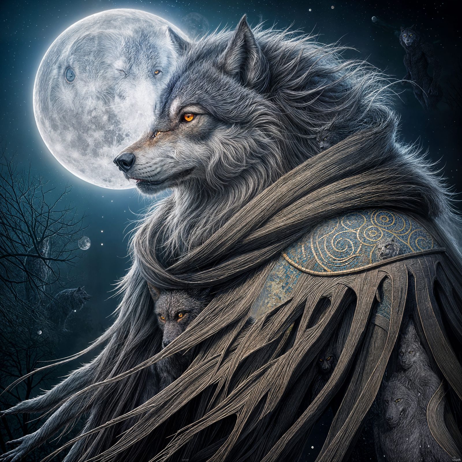 Werewolf Under Full Moon Mosaic Art
