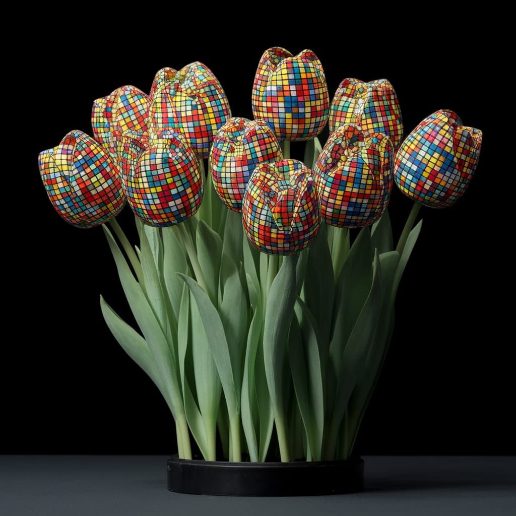 Vibrant Cubist Tulips in Quantum Art Style