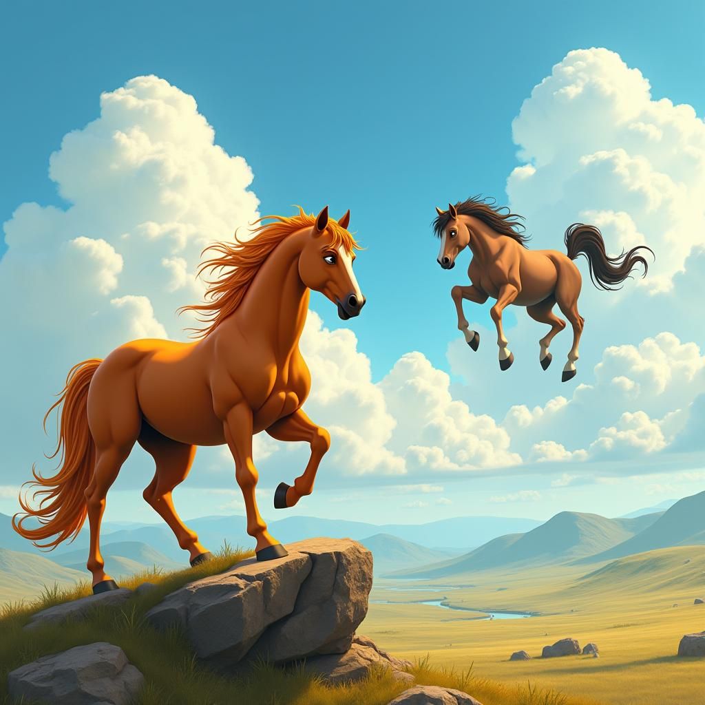 Majestic Stallion in Untamed Wilderness, Animated Style