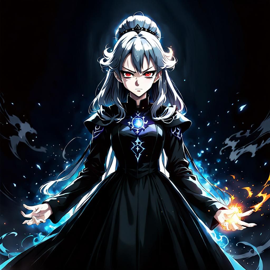 Anime Villainess in Black Gown Using Superpower