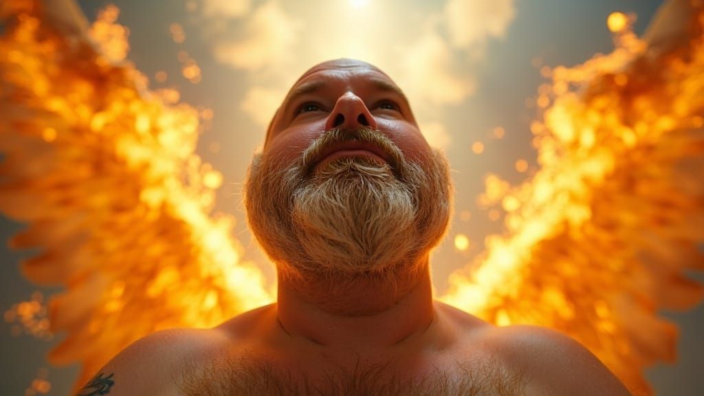 Angel with Flaming Wings Portrait in a Heavenly Atmosphere