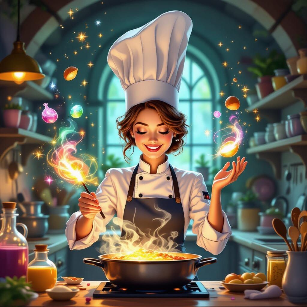Magical Chef Conjures Enchanted Dish in Storybook Kitchen