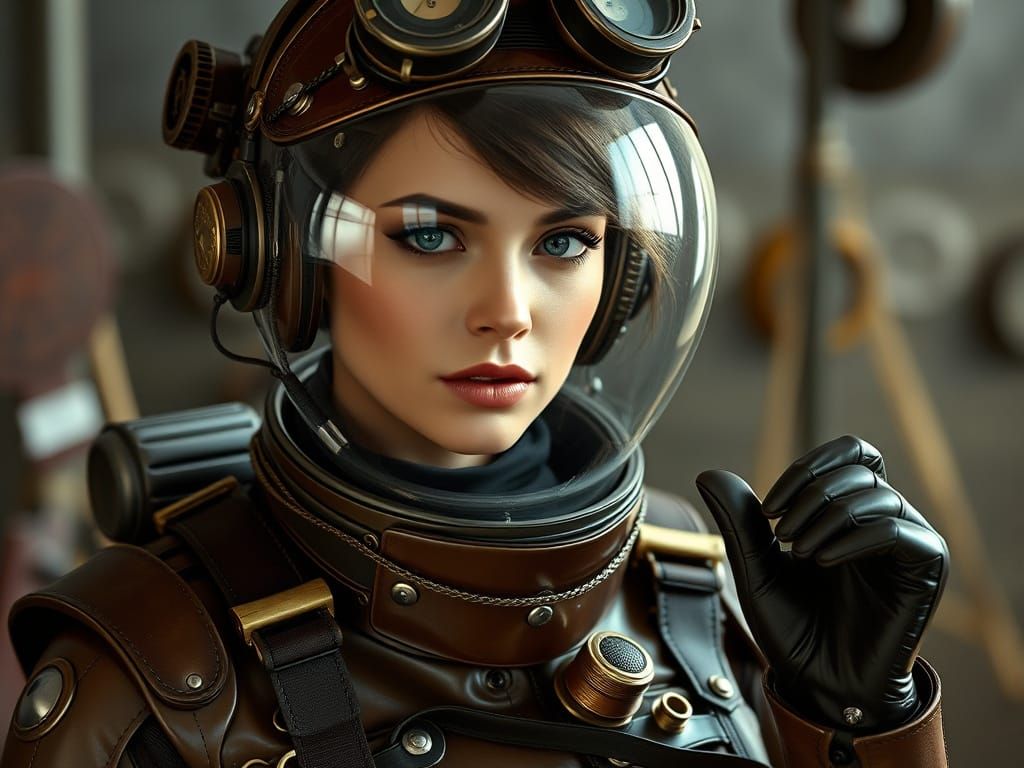 Elegant Steampunk Inventress in Futuristic Space Armor