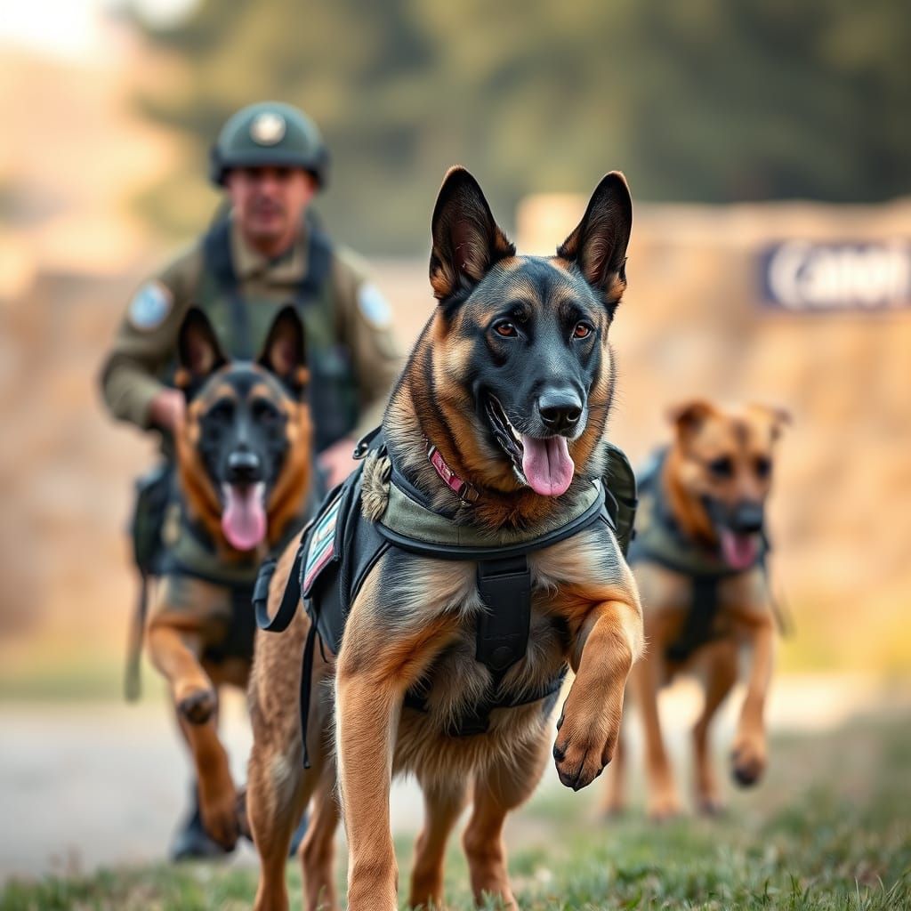 Dogs in Tactical Gear in Action