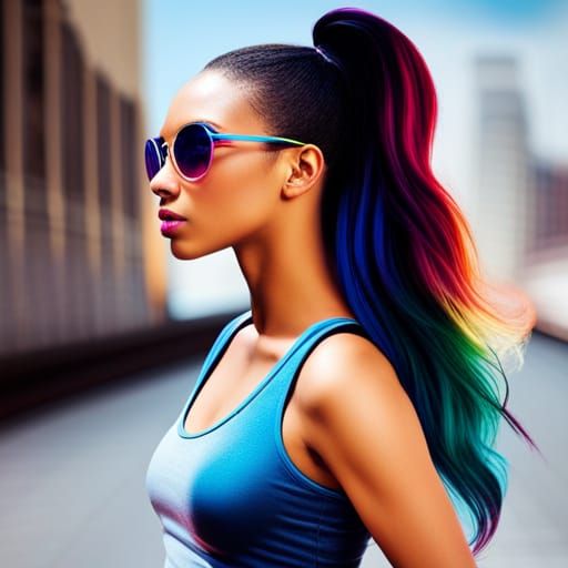 Woman with Rainbow Streaks in Hair