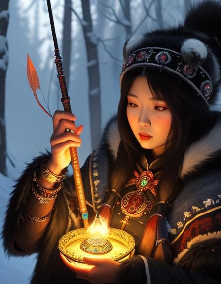 Siberian Shaman Casting a Spell in Fantasy Art