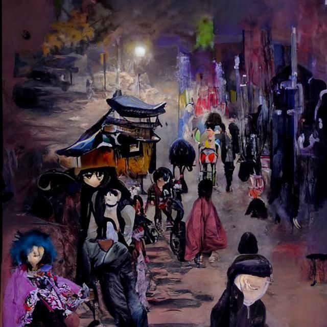 Samurai Humanoid in Psychedelic Impressionistic Style