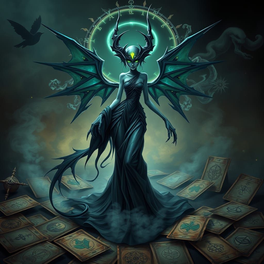 Dark Fantasy Gardevoir Tarot Cards in Biomechanical Surreali...