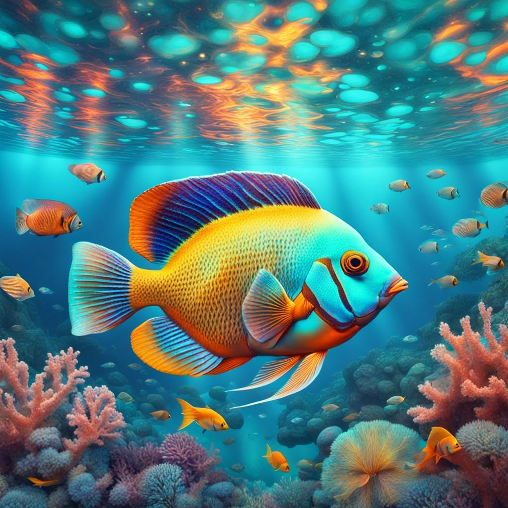 Hyperrealistic Tropical Fish in Turquoise Water