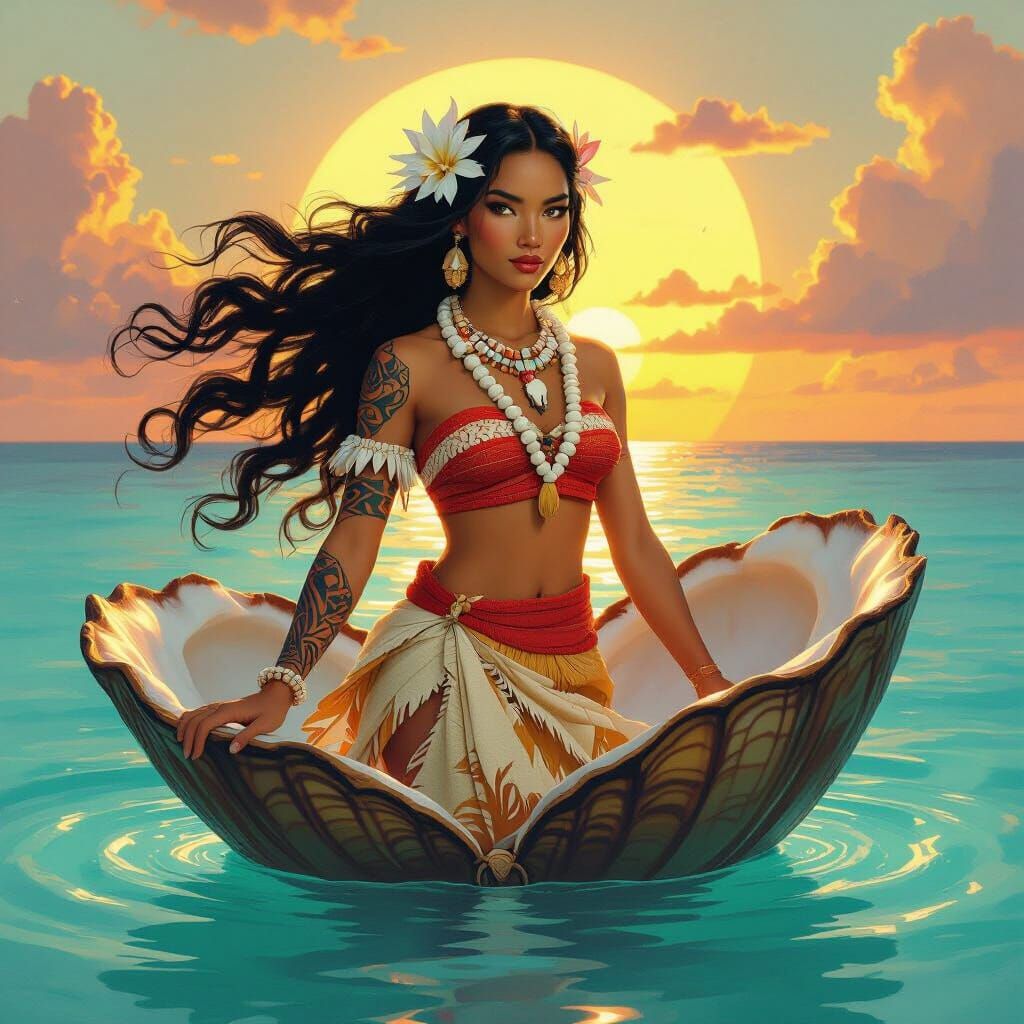 Polynesian Goddess Rising from Giant Clam