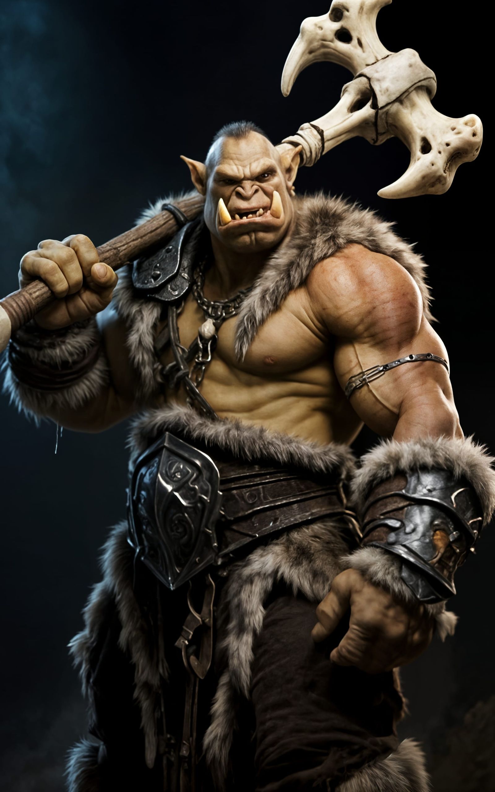 Pale Bodybuilder Orc with Bone Mace