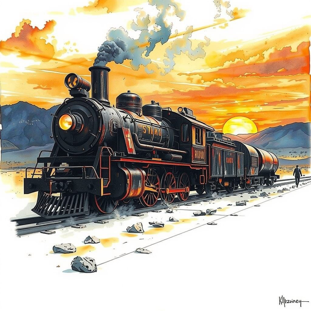 Heavy Metal Steampunk Locomotive Crossing Death Valley at Su...