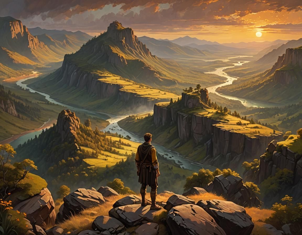 Epic Fantasy Landscape Digital Painting at Sunset