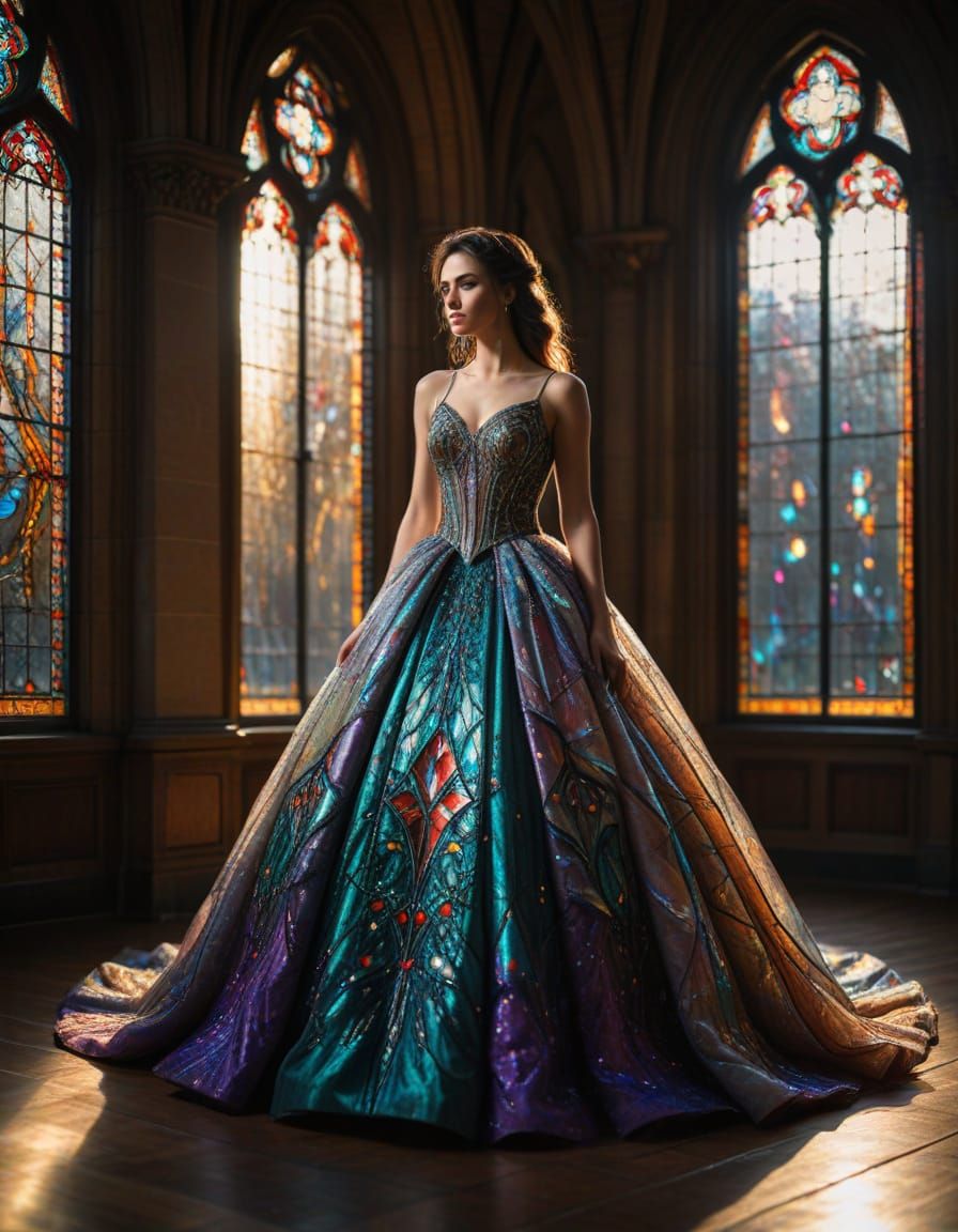 Stained Glass Ballgown in Gothic Hall