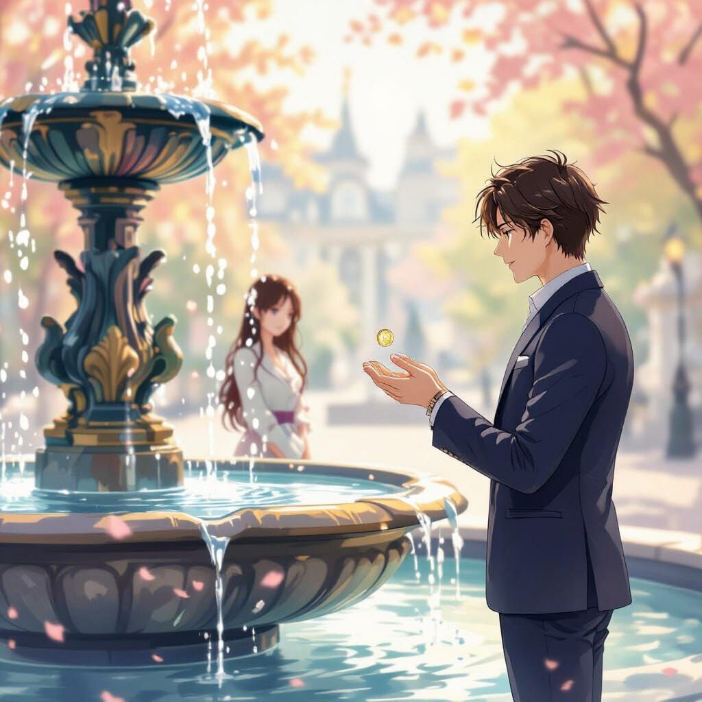 Baroque Fountain Wish for Love in Anime Style