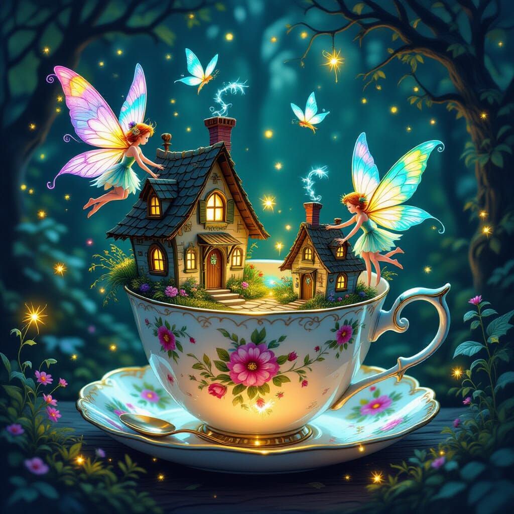 Whimsical Fairy Village in Teacup and Tin Can