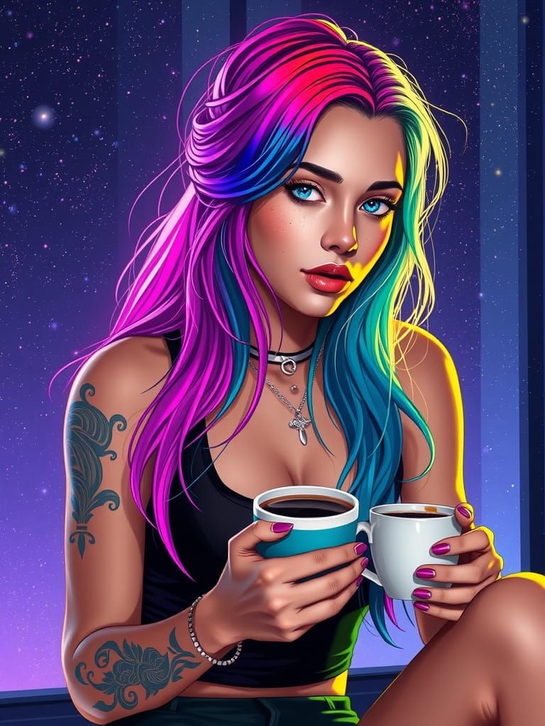 Ethereal Goddess in Neon Dreamscape