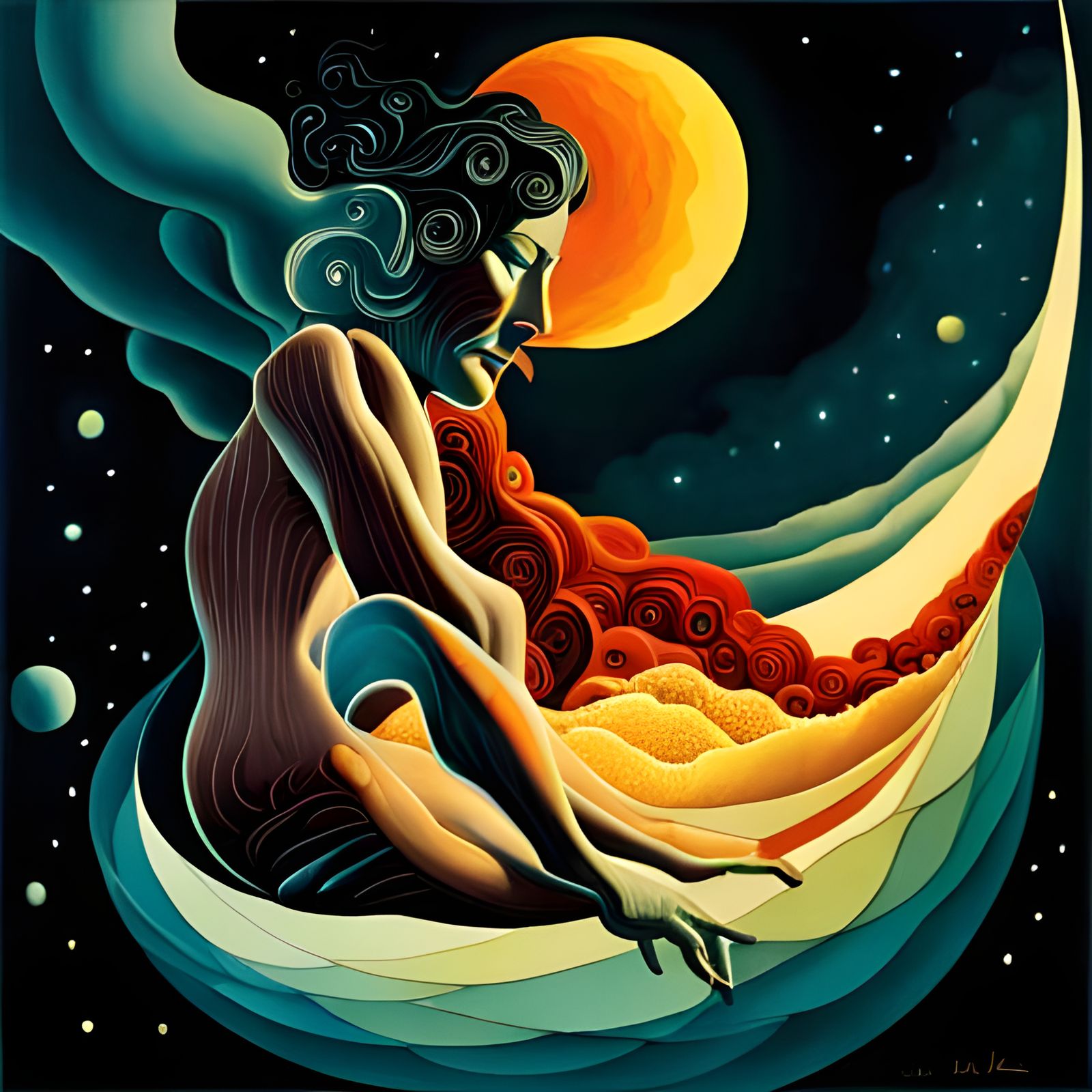 Surreal Geometric Dreamscape in Dark Colors