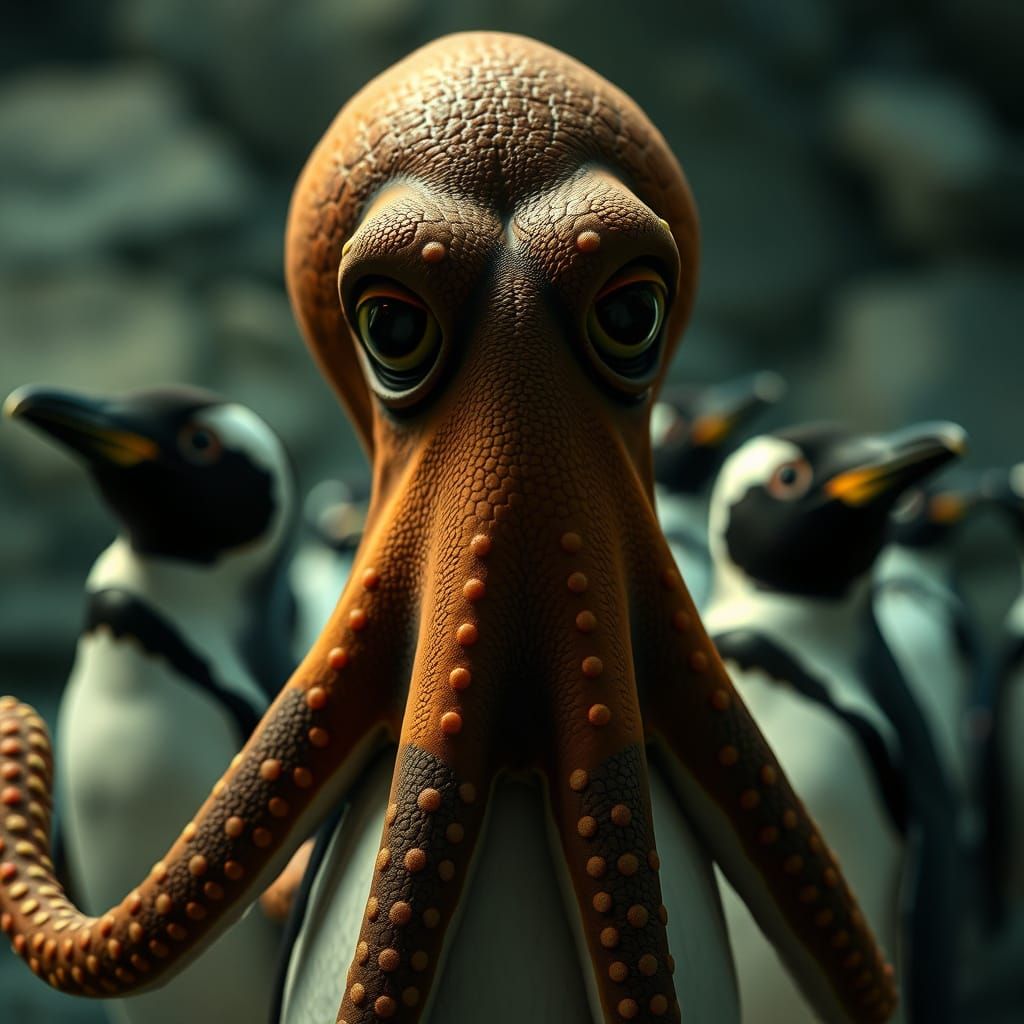 Penguin With An Octopus On His Head II
