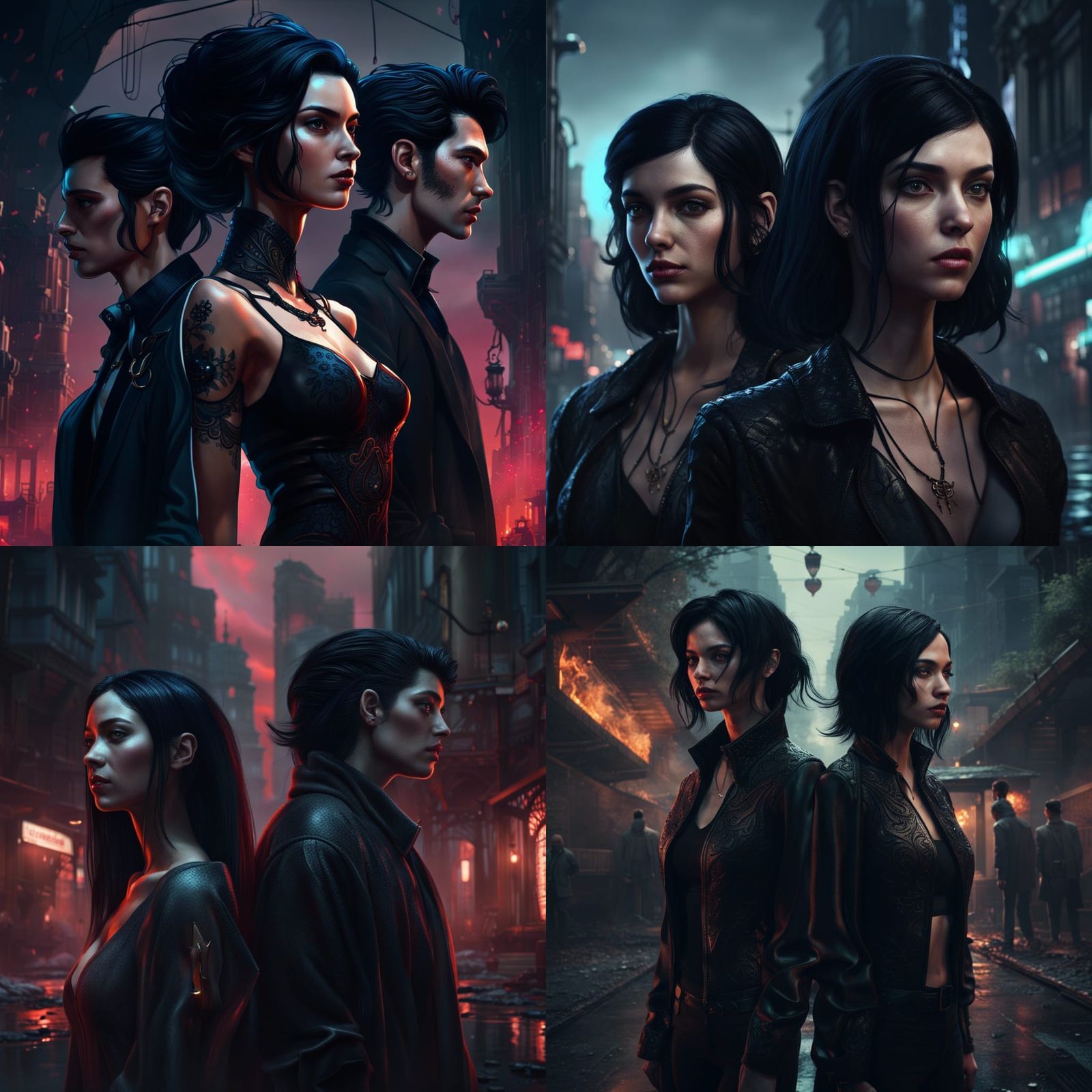 Twin Brothers and Girl in Noir Style