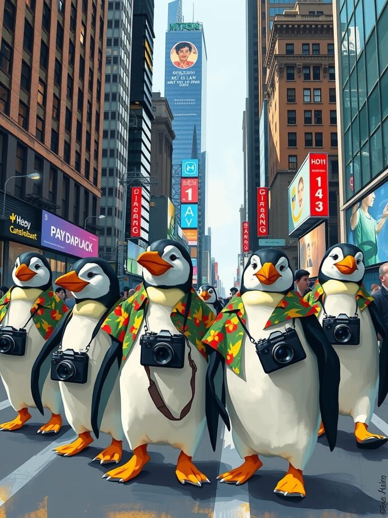 Vibrant Penguins Explore New York City in Whimsical Style