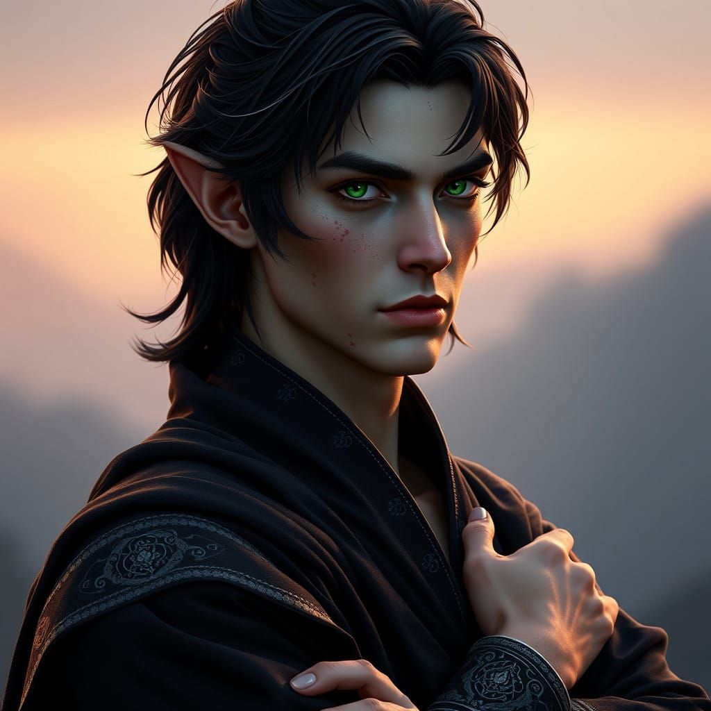 High Fantasy Portrait with Elegant Elven Warrior