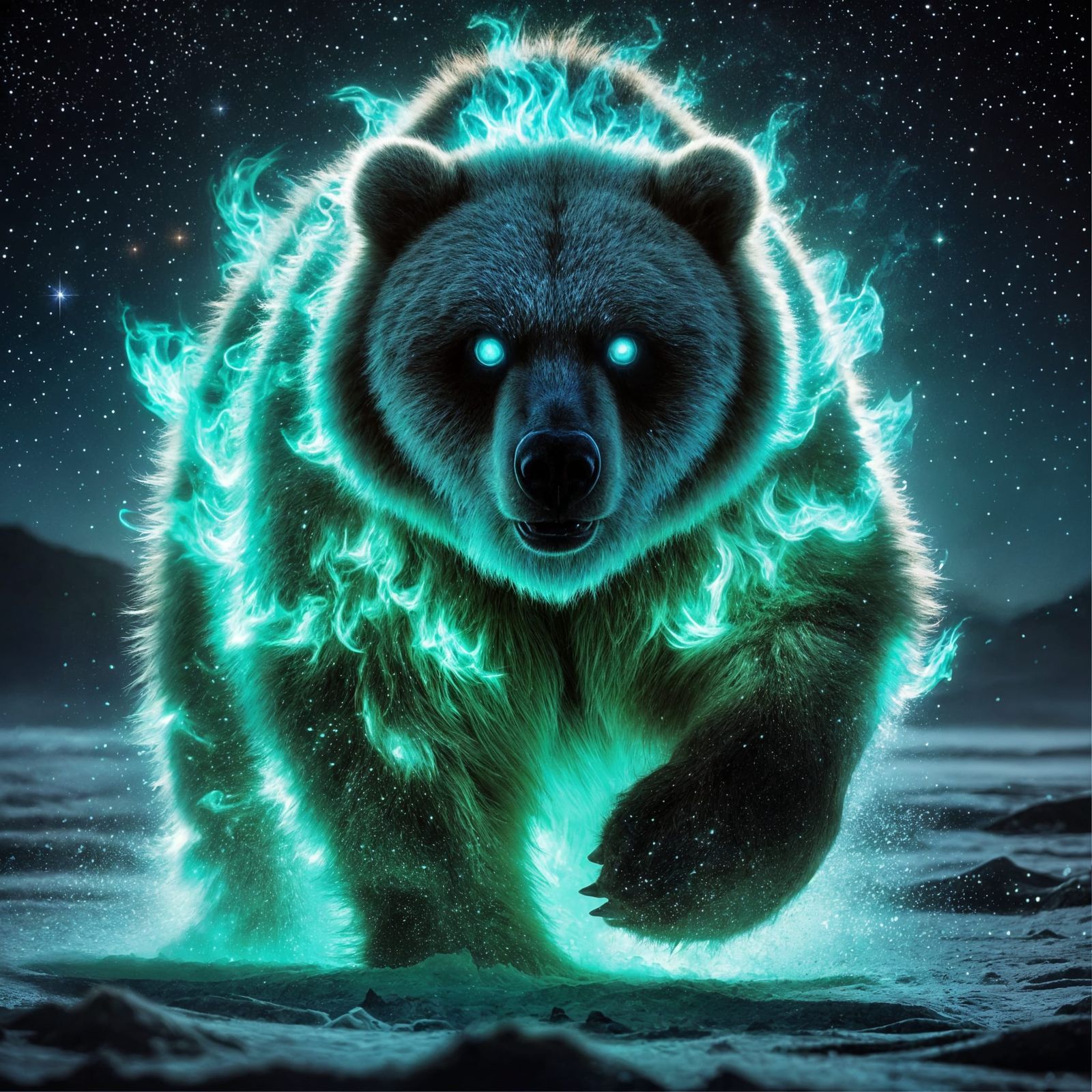 Surrealistic Portrait of a Majestic Kodiak Bear Enveloped in...