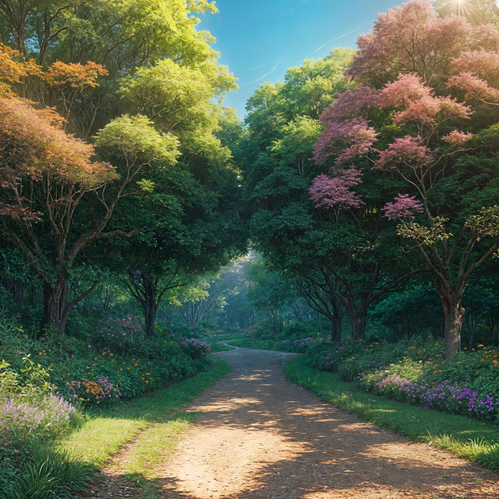 Dreamy Anime Paradise Landscape with Winding Path and Vibran...