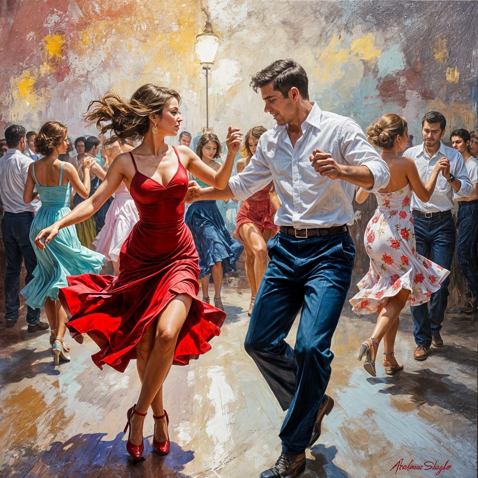Swing Dance Scene by Modern Expressionist Painter