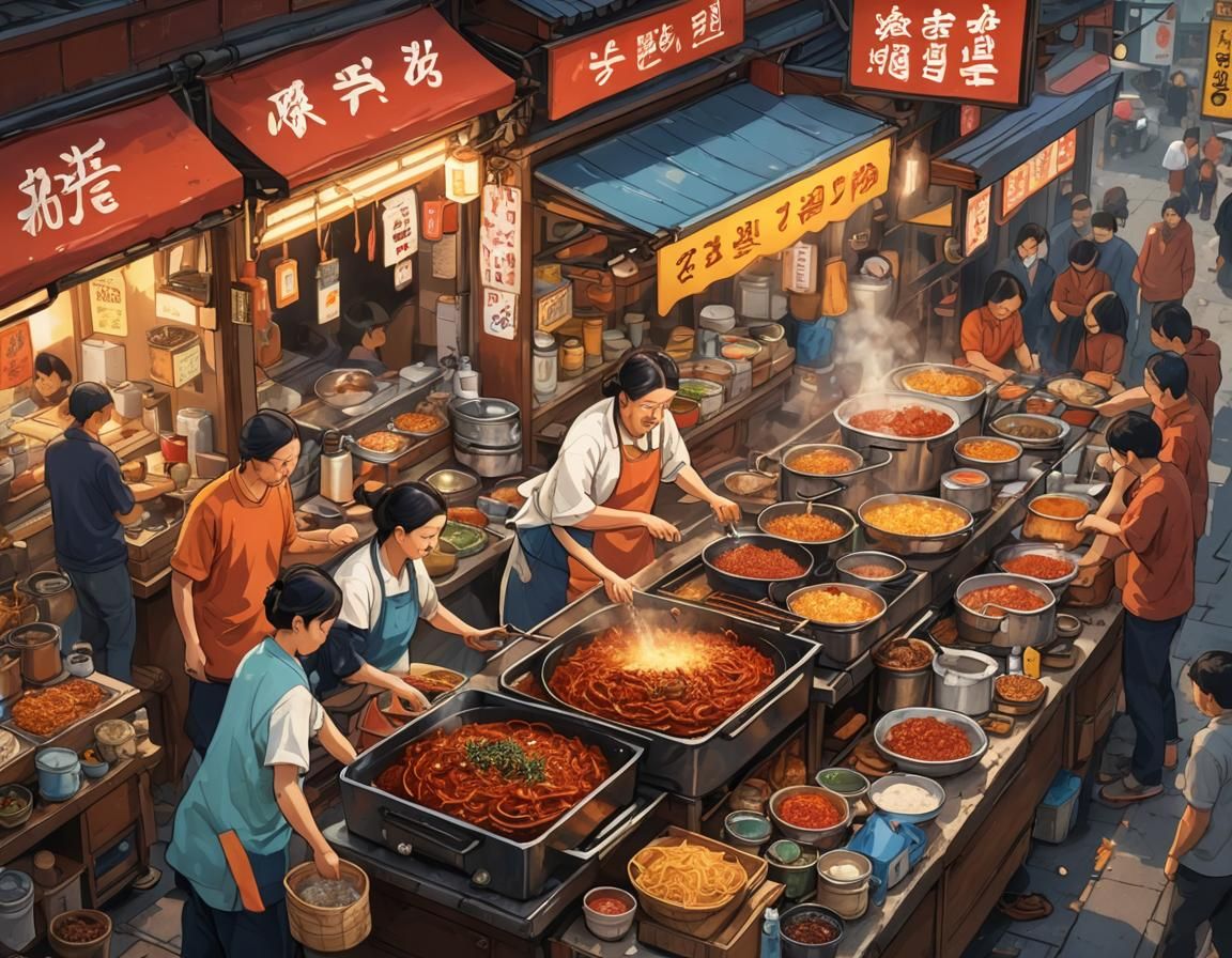 Korean Market Street Food Illustration