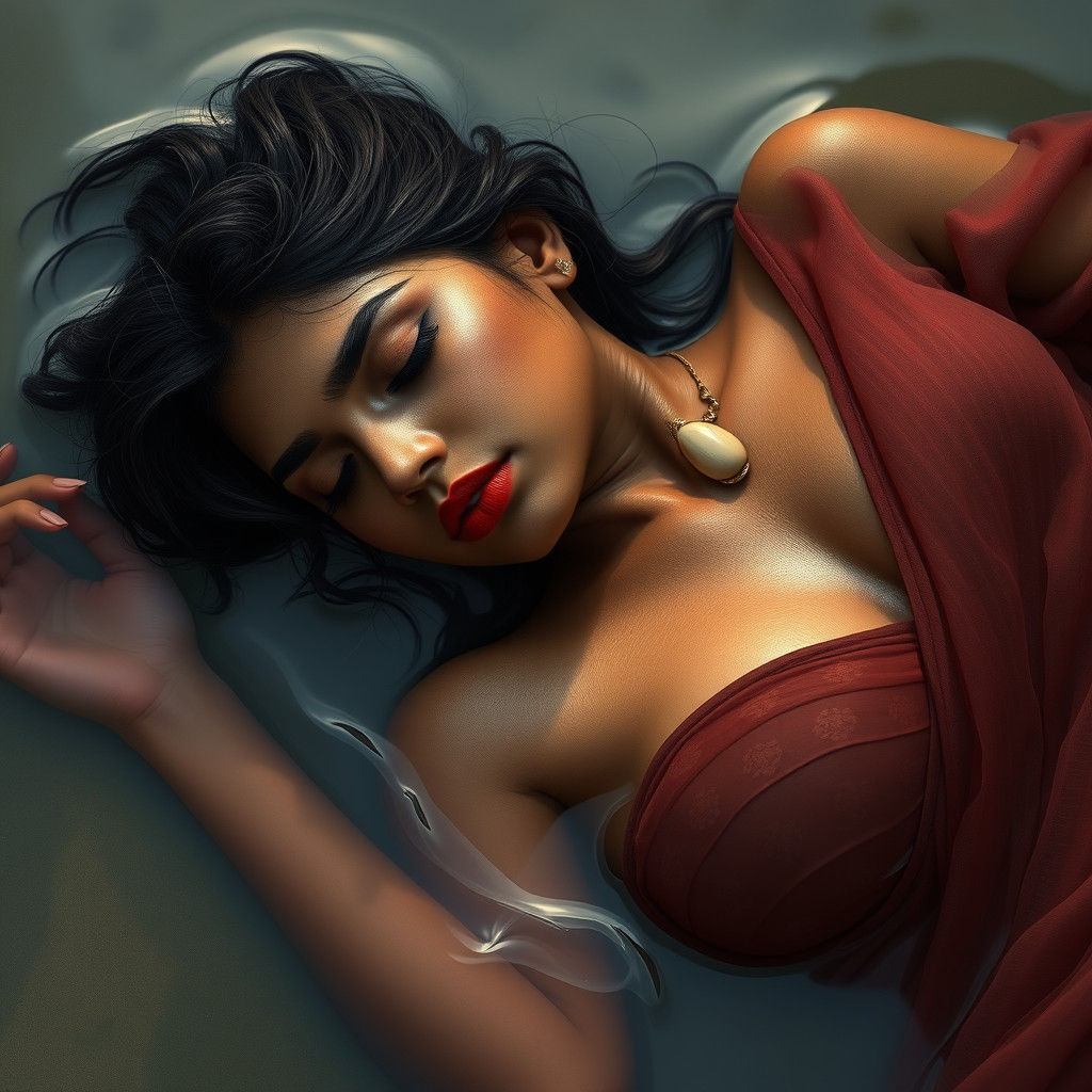 Dreamlike Indian Woman Sleeping Underwater in Ethereal Style