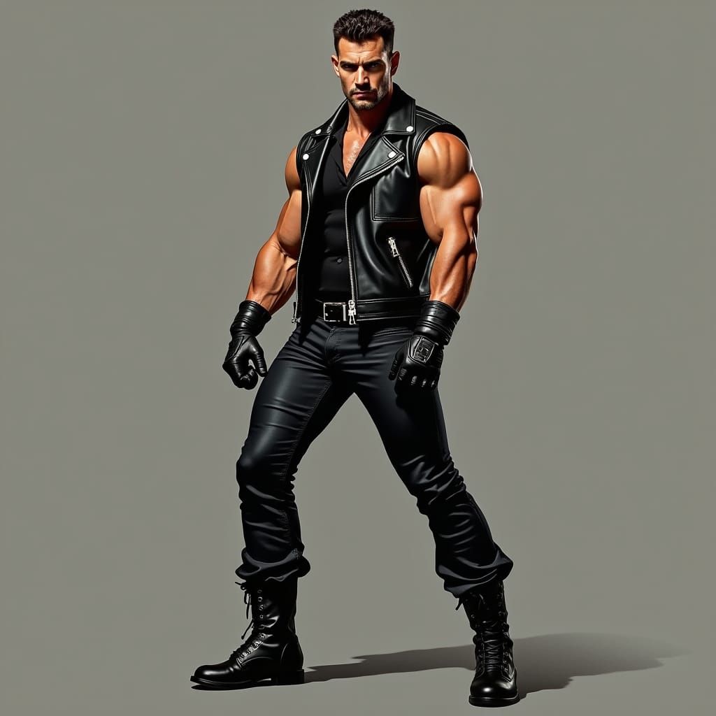 Leatherman Posing in Tom of Finland Style