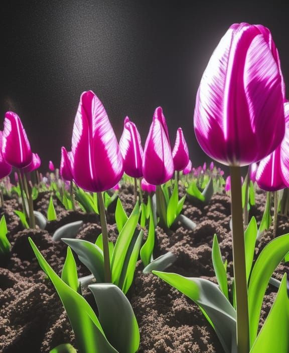 Luminescent Tulip in Ash Landscape: Macro Photography
