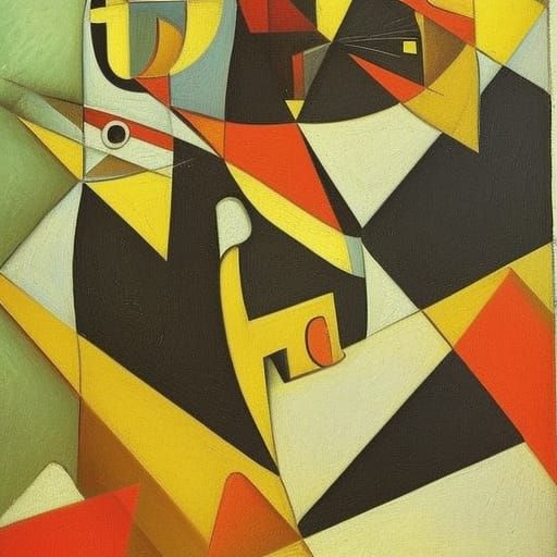 Cats Painting Inspired by Van Gogh, Cubism and Euclidean Art