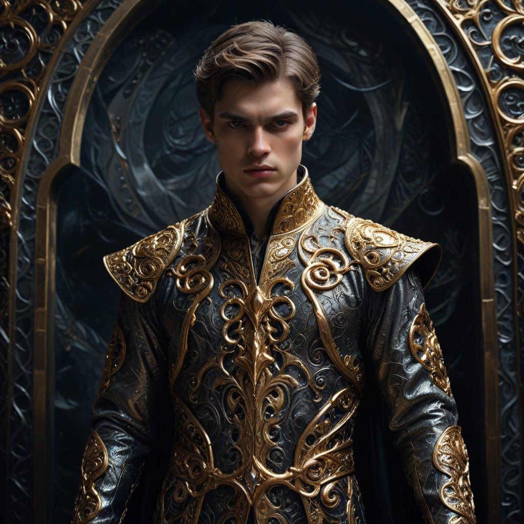 Fantasy Prince in Regal Robe with Intricate Patterns