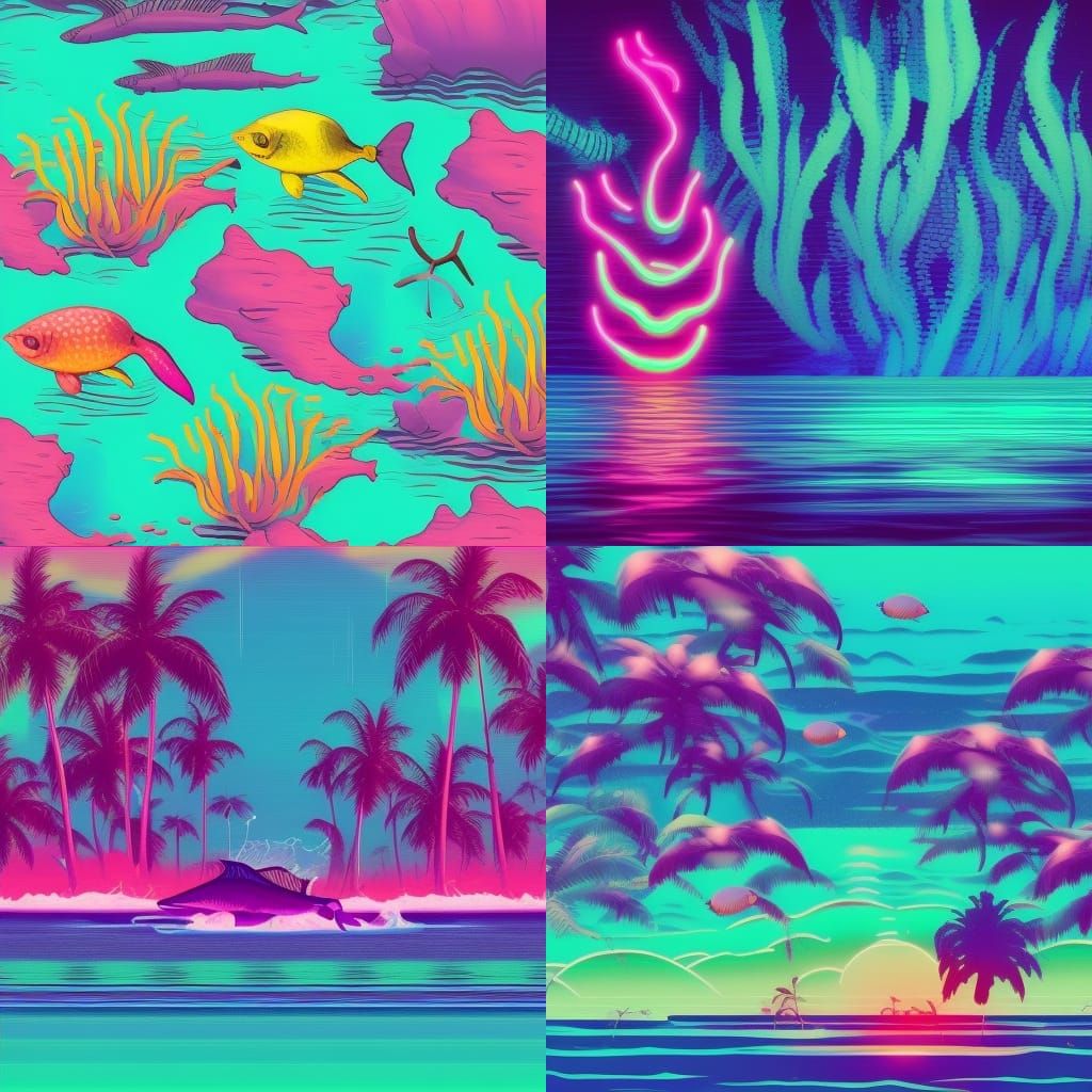 Synthwave Ocean Life in Neon Retro Style