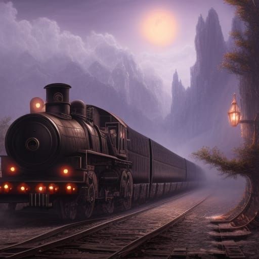 Fantastical Dark Train in Detailed Matte Painting