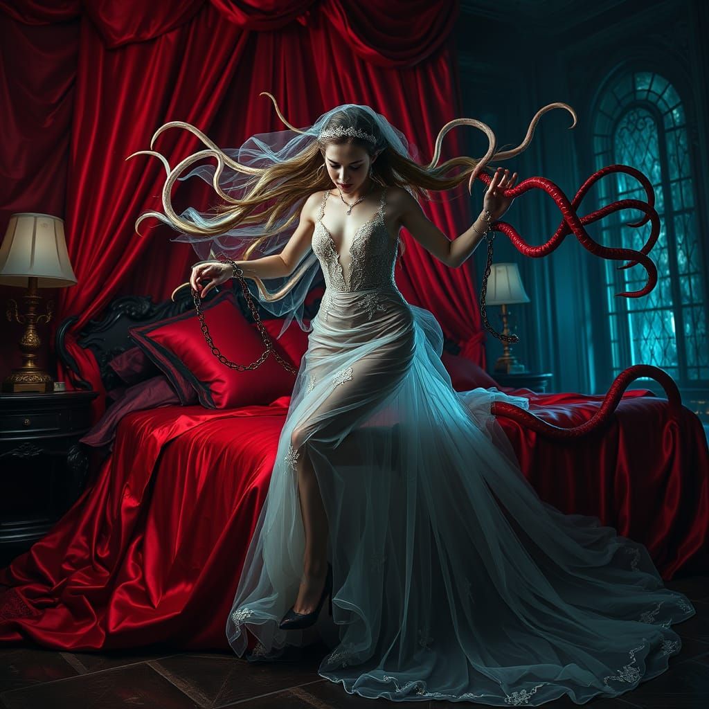 Ethereal Gothic Bride Escapes Dark Palace