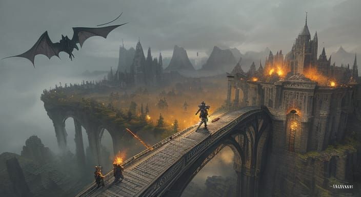 Epic Fantasy Landscape with Steampunk Adventurer in Card Art...