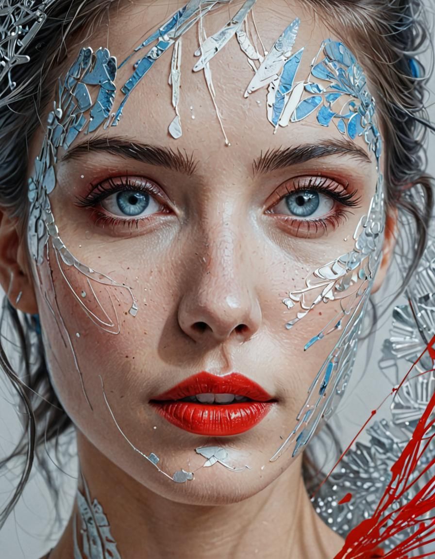 Enigmatic Woman: Minimalist Mixed Media Portrait