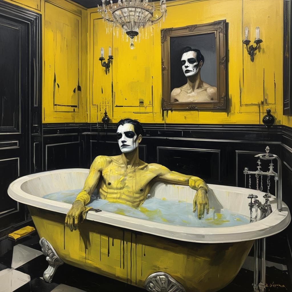Art Deco Bath Portrait with Canary, Gothic Style