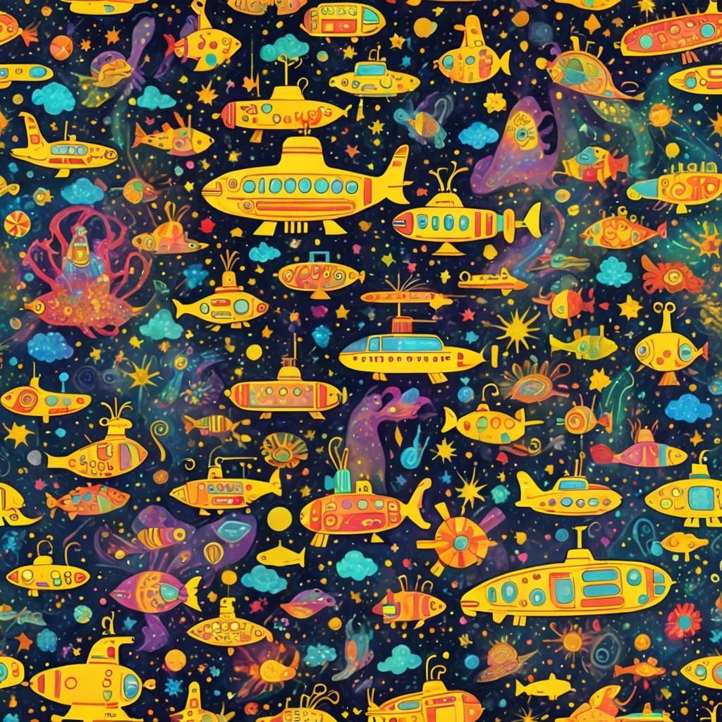 Yellow Submarine in Amigurumi Style: Cosmic Illustration