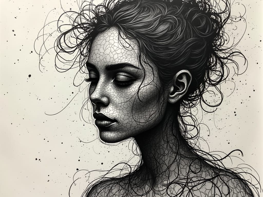 Organic Abstract Art with Ink Lines in Van Gogh Style