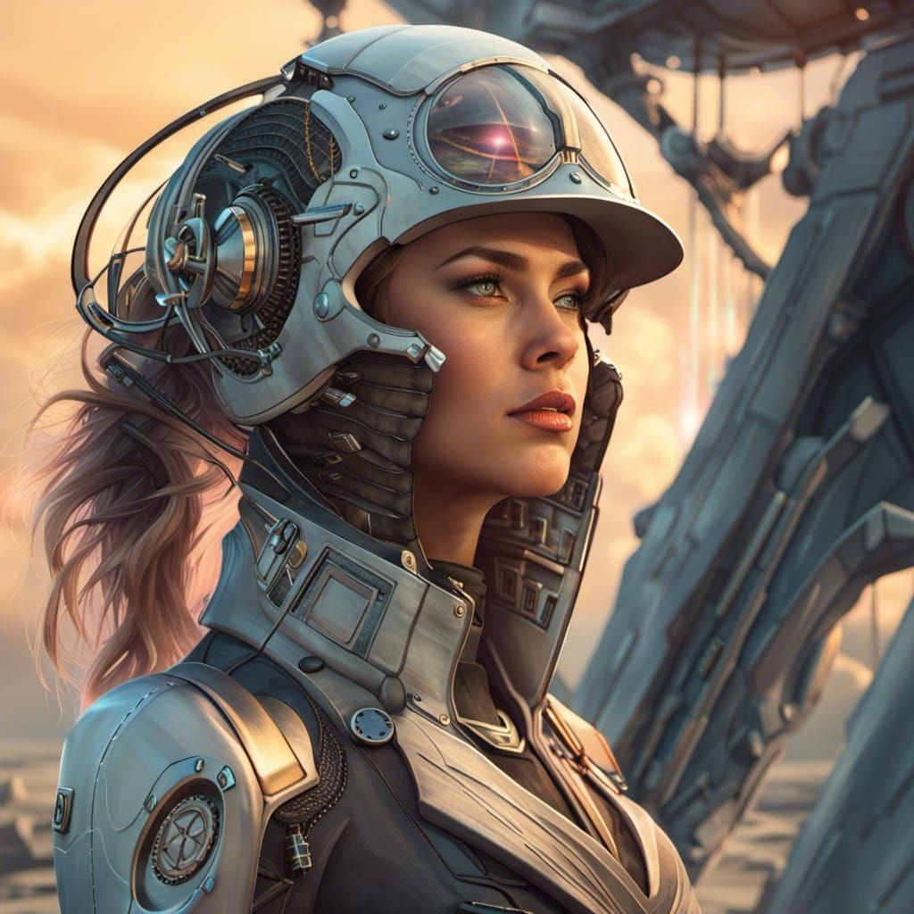 Futuristic Female Captain on Sci-Fi Sailing Ship