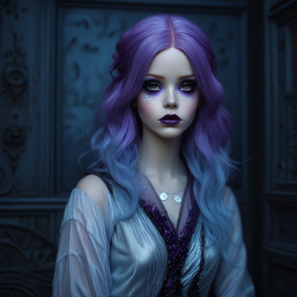 Dark Fantasy Portrait of Woman with Purple Hair