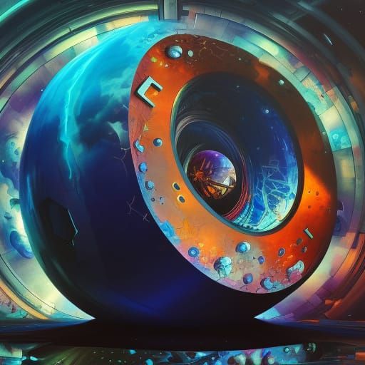 Cosmic Cityscape in Glass Orb: Surreal Digital Art