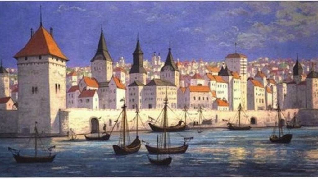 Visby Harbor, 1200, in Digital Art Style