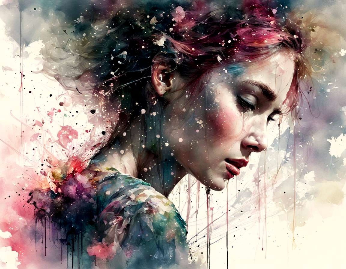 Vibrant Watercolor Rose in Volumetric Lighting